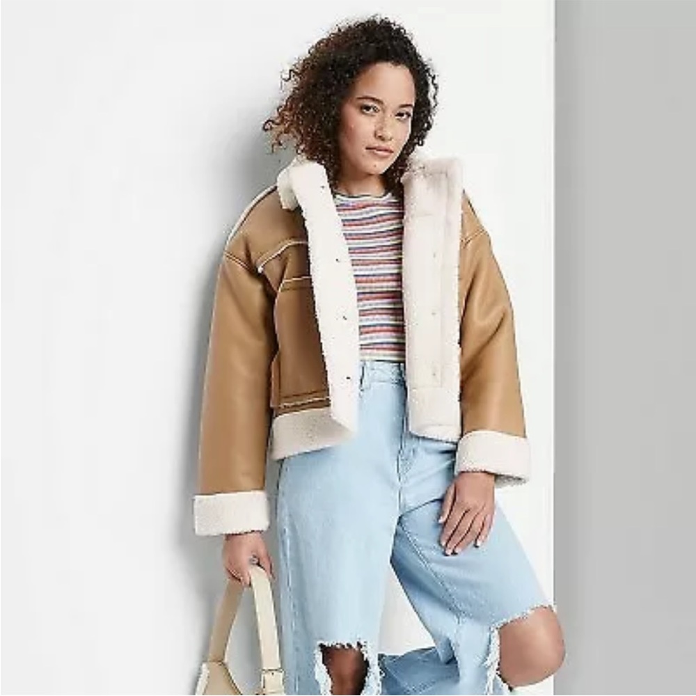 Wild Fable Faux leather shearling lined coat. Light Brown size Large